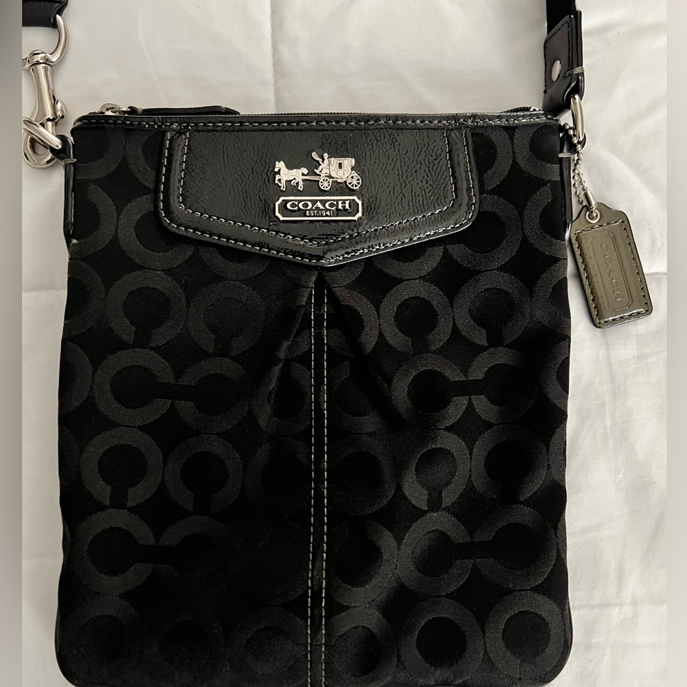 Coach Crossbody Bag - Black with Silver Hardware and Violet Lining